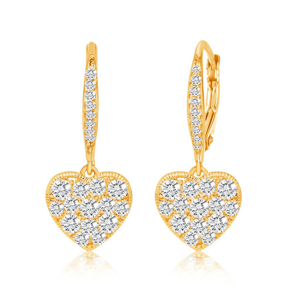 Heart White Crystal Yellow Gold Plating Girl's Leverback Earring