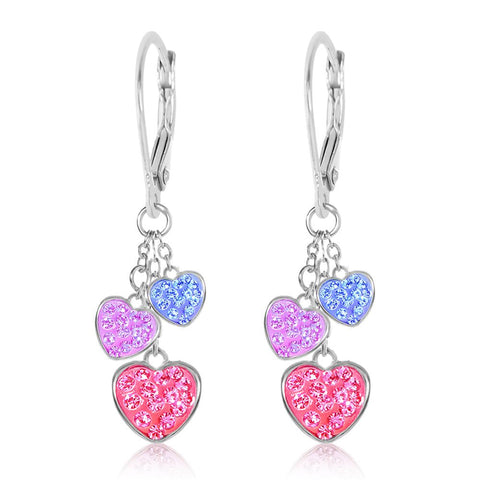 Crystal 3 Hearts Multi Color Leverback Earrings