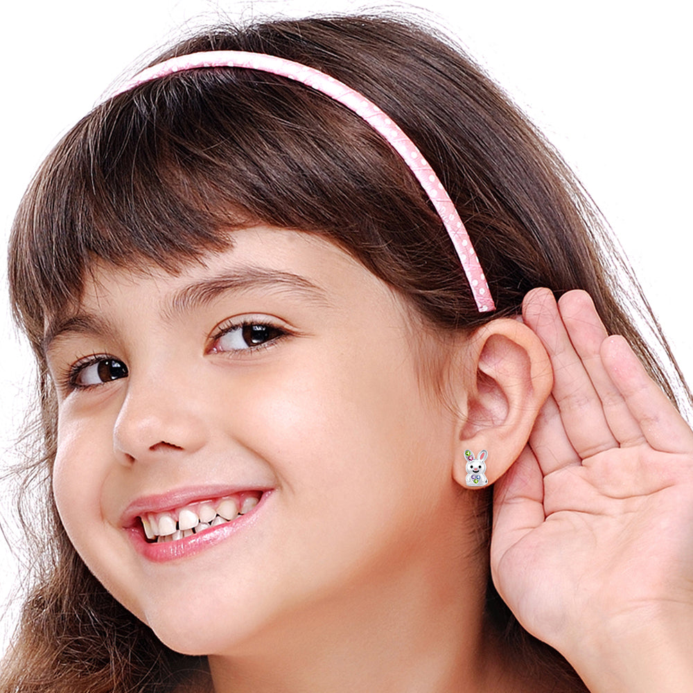 Kids Bunny Hypoallergenic Earrings for Girls with Surgical Titanium Screwbacks