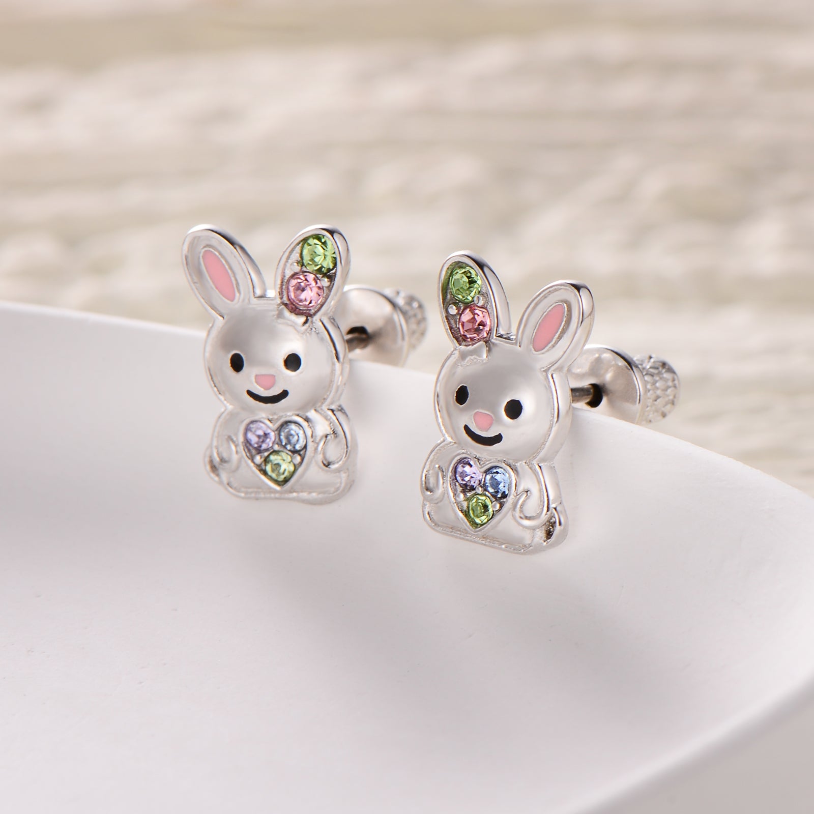 Kids Bunny Hypoallergenic Earrings for Girls with Surgical Titanium Screwbacks