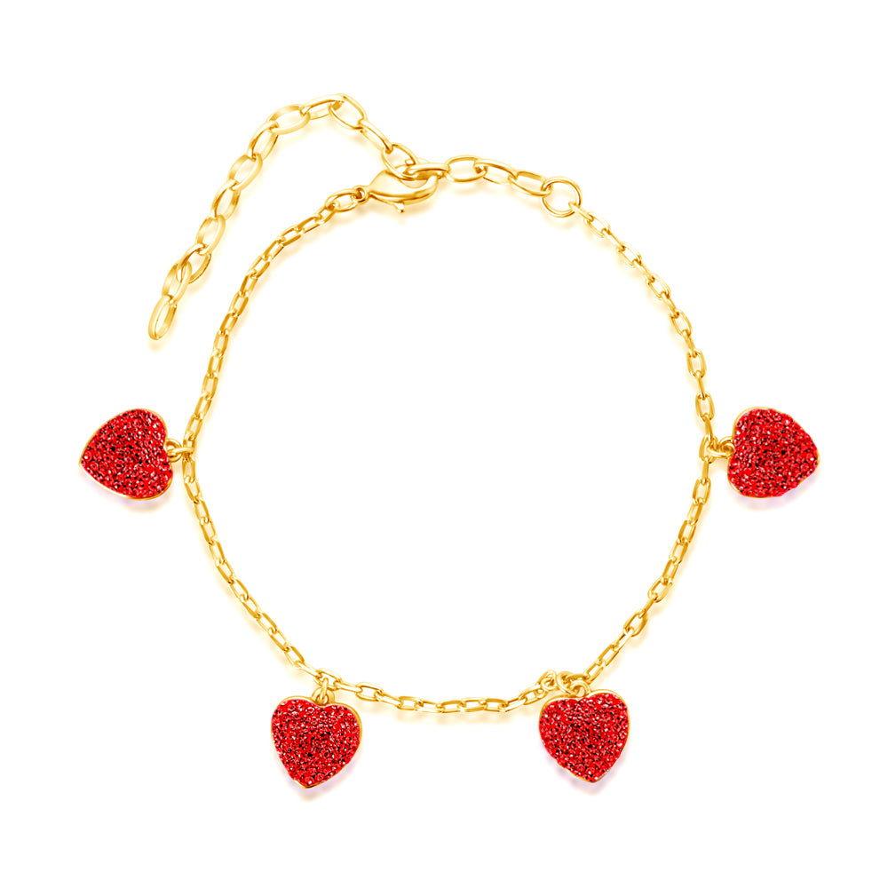Heart Pink Crystal Yellow Gold Plating Girls Charmed Bracelet