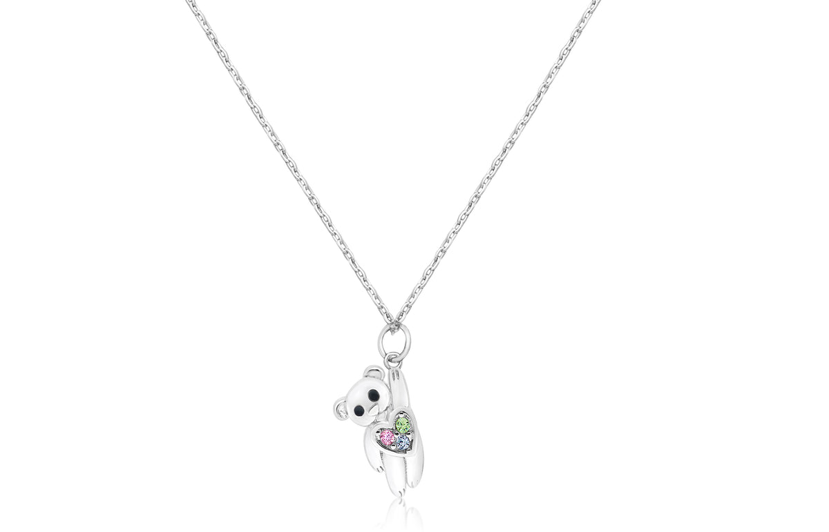 Teddy Bear Pendant Necklace-White Gold Palladium Plating
