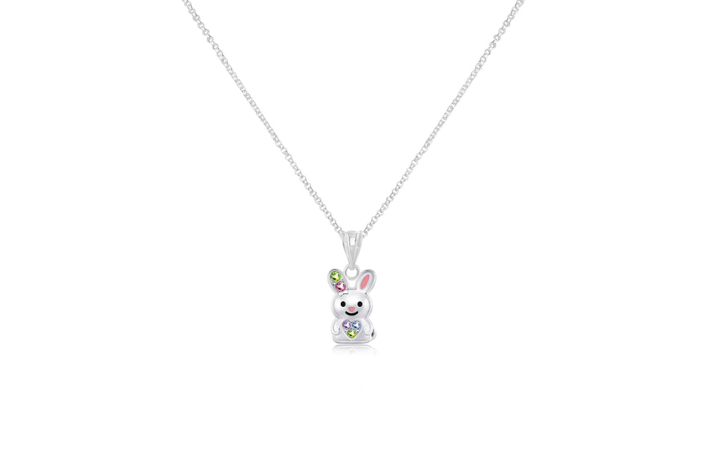 Hypoallergenic Kids Bunny Pendant Necklace for Girls, White Gold Tone