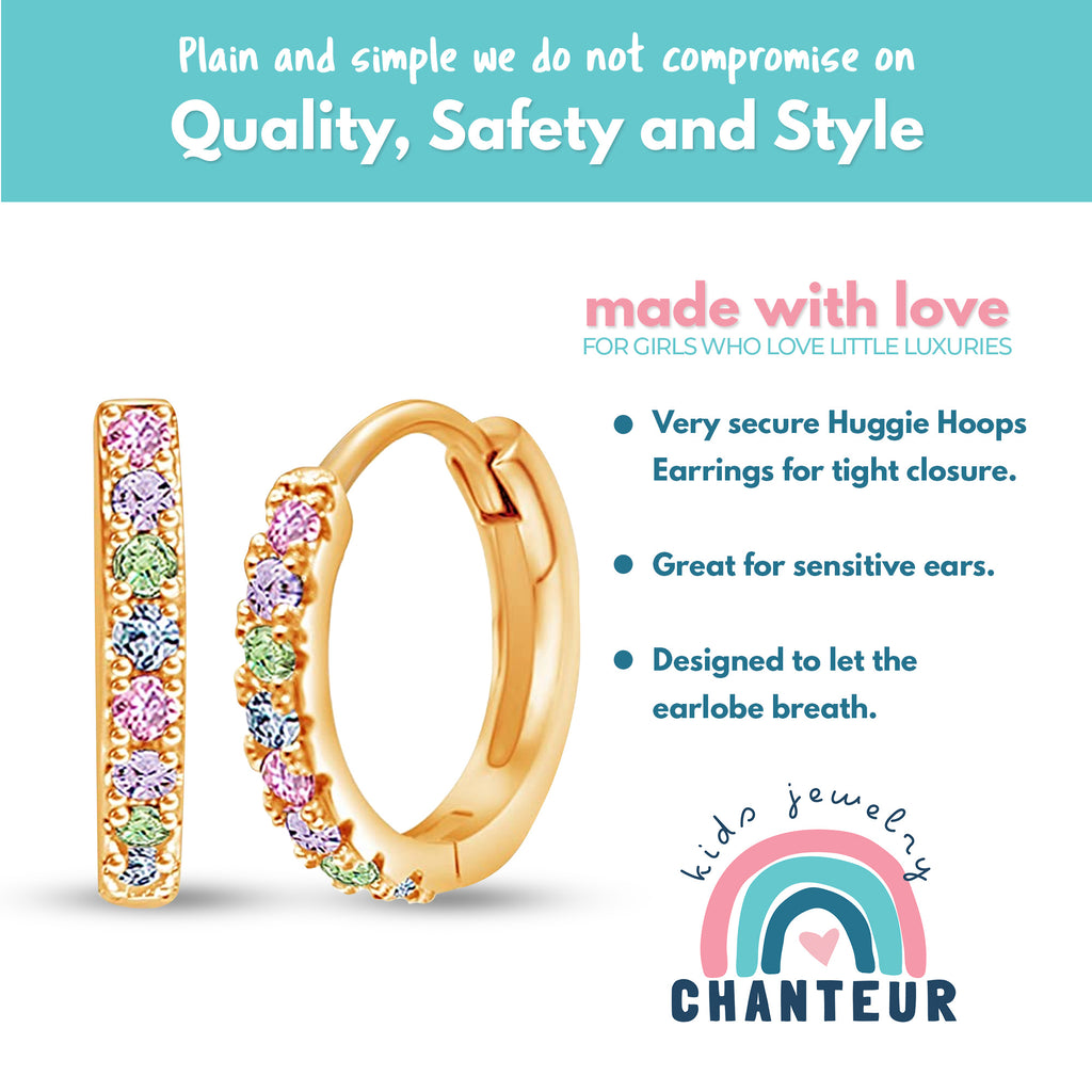 Round Crystal Yellow Gold Brass Plating Hypoallergenic Kids Hoop Earrings