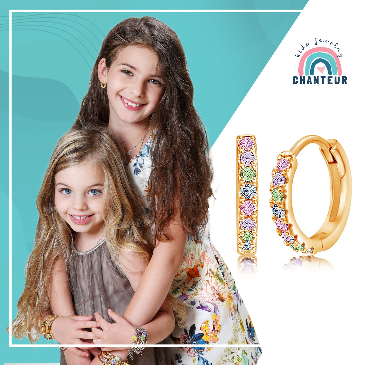 Round Crystal Yellow Gold Brass Plating Hypoallergenic Kids Hoop Earrings