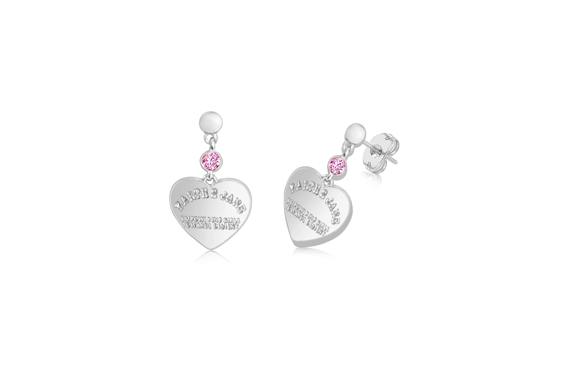 Heart Pink Crystal White Gold Plated Girl's Dangling Stud Earrings