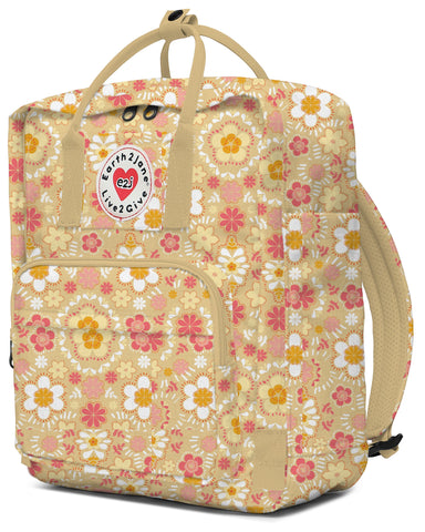 BackPack Yellow Pink Floral Kid's Bag Unisex Earth2Jane Adjustable ecofriendly Bag