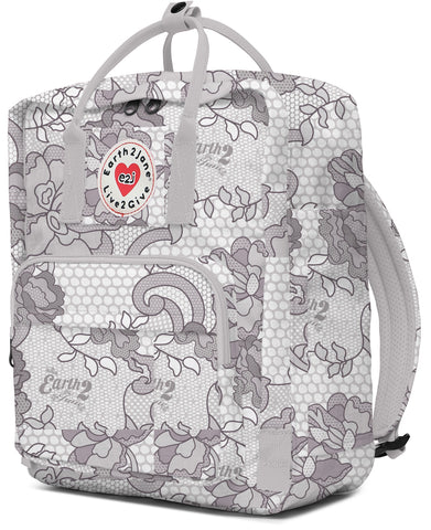 BackPack Grey Floral Kid's Bag Unisex Earth2Jane Adjustable ecofriendly Bag