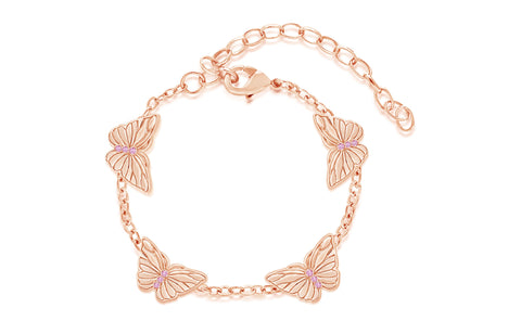 Butterfly Pink Crystal Rose Gold Plating Girl's Adjustable Charm Bracelet Earth2Jane