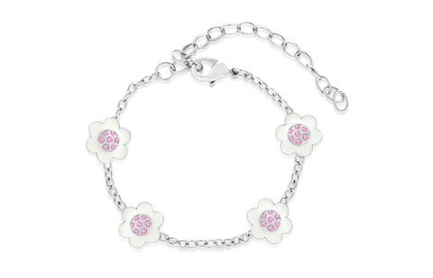 Flower Pink Crystal White gold Plating Girl's Adjustable Charm Bracelet Earth2Jane