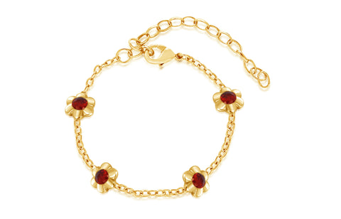 Flower Red Crystal Gold Plating Girl's Adjustable Charm Bracelet Earth2Jane