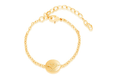 Heart Arrow Yellow Gold Plating Girl's Adjustable Chained Bracelet