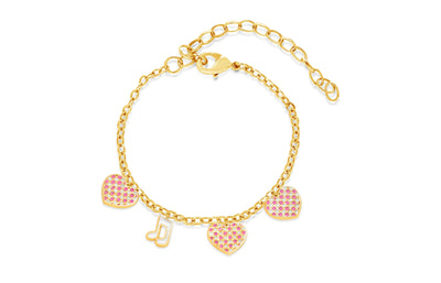 Heart Note Enamel Yellow Gold Plating Girl's Adjustable Chained Bracelet