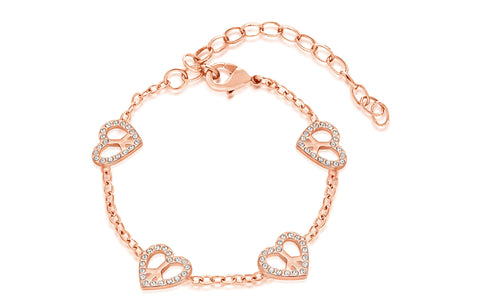 Heart Peace White Crystal Rose gold Plating Girl's Adjustable Charm Bracelet Earth2Jane