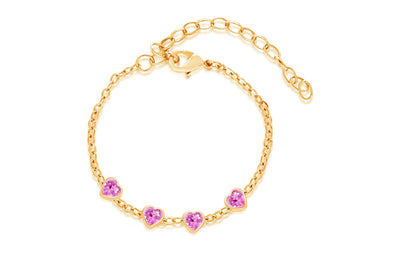 Heart Purple Crystal Yellow Gold Plating Girl's Adjustable Chained Bracelet