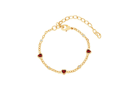 Heart Red White Crystal Yellow gold Plating Girl's Adjustable Charm Bracelet Earth2Jane