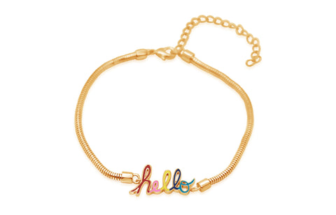 Hello Multi-color Enamel Yellow Gold Plating Girl's Adjustable Charm Bracelet Earth2Jane