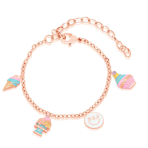 Ice cream enamel crystal Rose gold Plating Girl's Adjustable Charm Bracelet Earth2Jane