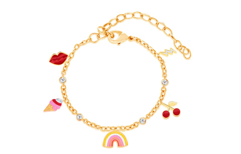 Lips Rainbow Cherry Yellow gold Plating Girl's Adjustable Charm Bracelet Earth2Jane