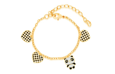 Panda Heart Yellow Gold Plating Girl's Adjustable Charm Bracelet