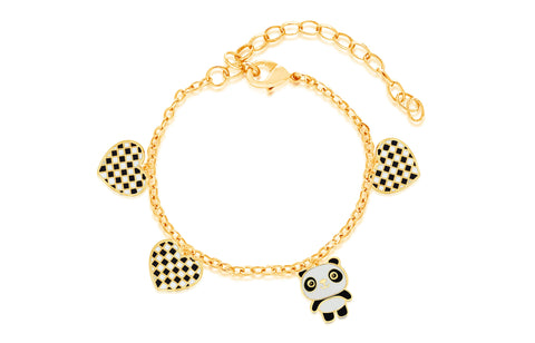 Panda Heart Yellow Gold Plating Girl's Adjustable Charm Bracelet Earth2Jane