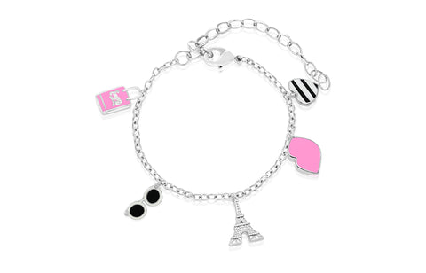 Paris Pink Heart White Gold Plating Girl's Adjustable Charm Bracelet Earth2Jane