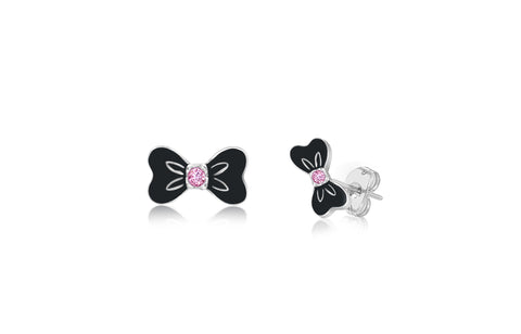 Black Ribbon Pink Crystal White Gold Plated Girl's Screwback Stud Earring Earth2Jane