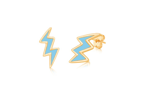 Blue Lightning Enamel Yellow Gold Plated Girl's Screwback Stud Earring Earth2Jane