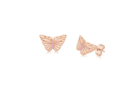 Butterfly Pink Crystal Rose Gold Plated Girl's Screwback Stud Earring Earth2Jane