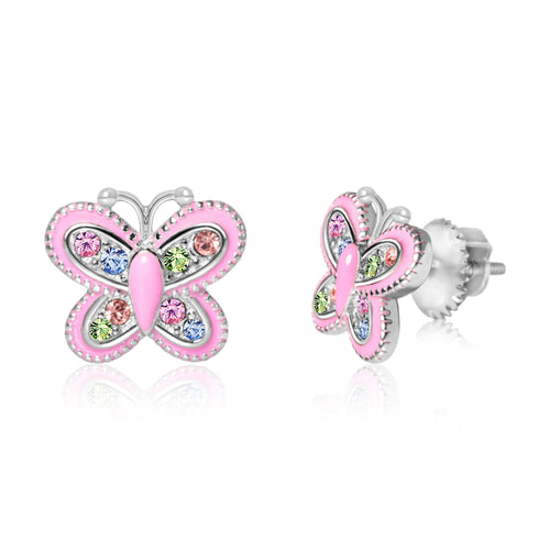pink butterfly stud earrings