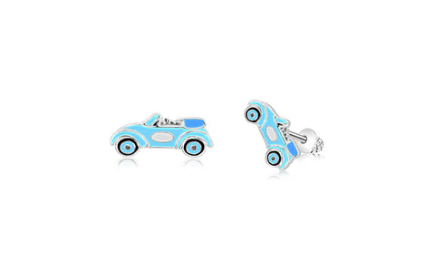 Car Blue White Gold Plated Girl's Screwback Stud Earring Earth2Jane