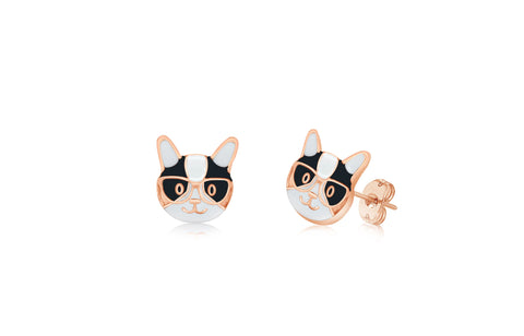 Cat Glass Enamel Rose Gold Plated Girl's Screwback Stud Earring Earth2Jane