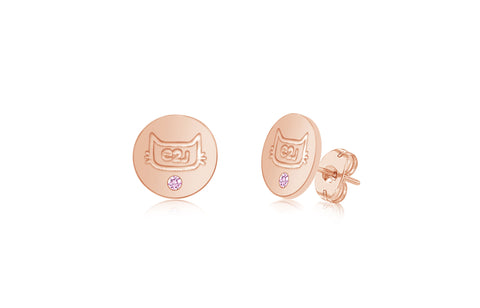 Cat Pink Crystal Rose Gold Plated Girl's Screwback Stud Earring Earth2Jane