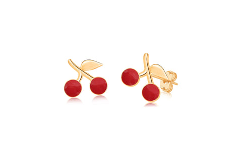 Cherry Red Yellow Gold Plated Girl's Screwback Stud Earring Earth2Jane