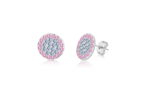 Circle Blue Pink Crystal White Gold Plated Girl's Screwback Stud Earring Earth2Jane