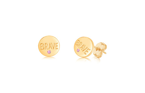 Circle Brave Pink Crystal Yellow Gold Plated Girl's Screwback Stud Earring Earth2Jane