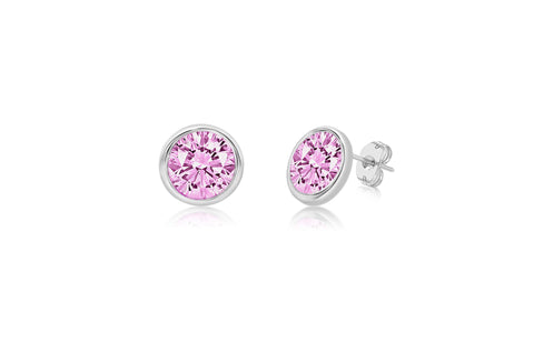 Circle Pink Crystal White Gold Plated Girl's Screwback Stud Earring Earth2Jane