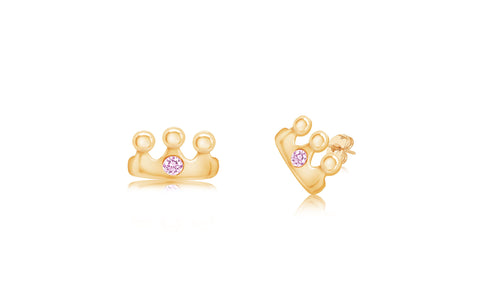 Crown Pink Crystal Yellow Gold Plated Girl's Screwback Stud Earring Earth2Jane