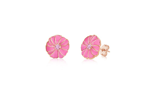 Flower Pink Crystal Enamel Rose Gold Plated Girl's Screwback Stud Earring Earth2Jane