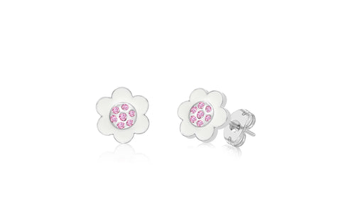 Flower Pink Crystal White Gold Plated Girl's Screwback Stud Earring Earth2Jane