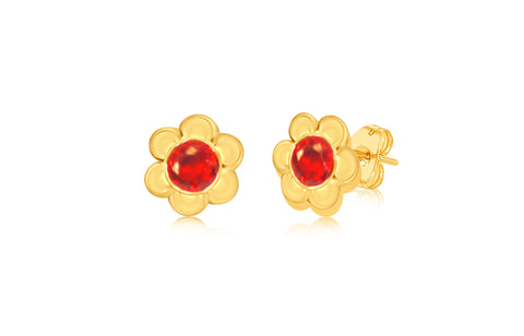 Flower Red Crystal Yellow Gold Plated Girl's Screwback Stud Earring Earth2Jane