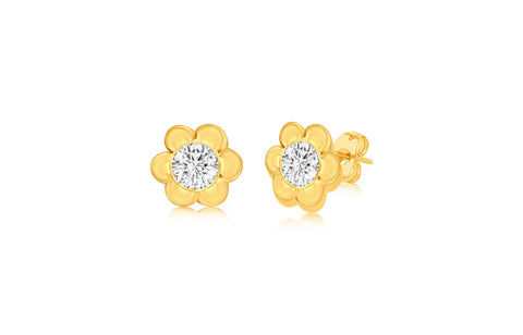 Flower White Crystal Yellow Gold Plated Girl's Screwback Stud Earring Earth2Jane