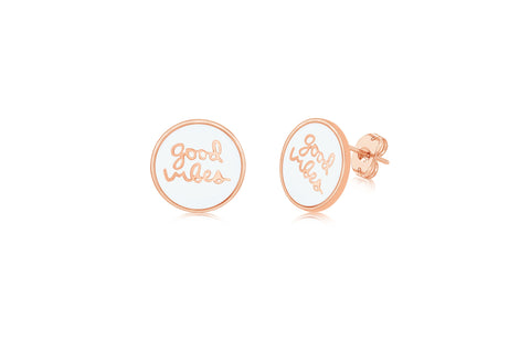 Good Vibes Cirlcle Enamel Rose Gold Plated Girl's Screwback Stud Earring Earth2Jane