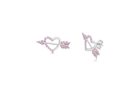 Heart Arrow Pink Crystal White Gold Plated Girl's Screwback Stud Earring Earth2Jane