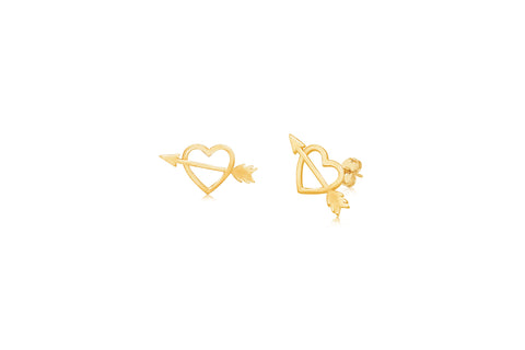 Heart Arrow Yellow Gold Plated Girl's Screwback Stud Earring Earth2Jane