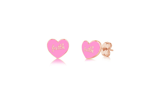 Heart Faith Enamel Rose Gold Plated Girl's Screwback Stud Earring Earth2Jane