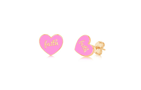 Heart Faith Enamel Yellow Gold Plated Girl's Screwback Stud Earring Earth2Jane