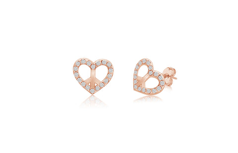 Heart Peace Crystal Rose Gold Plated Girl's Screwback Stud Earring Earth2Jane