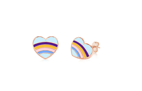 Heart Rainbow Rose Gold Plated Girl's Screwback Stud Earring Earth2Jane