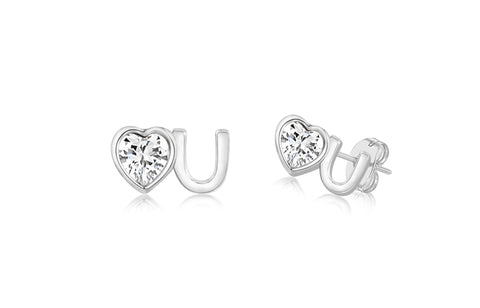 Heart U White Crystal White Gold Plated Girl's Screwback Stud Earring Earth2Jane